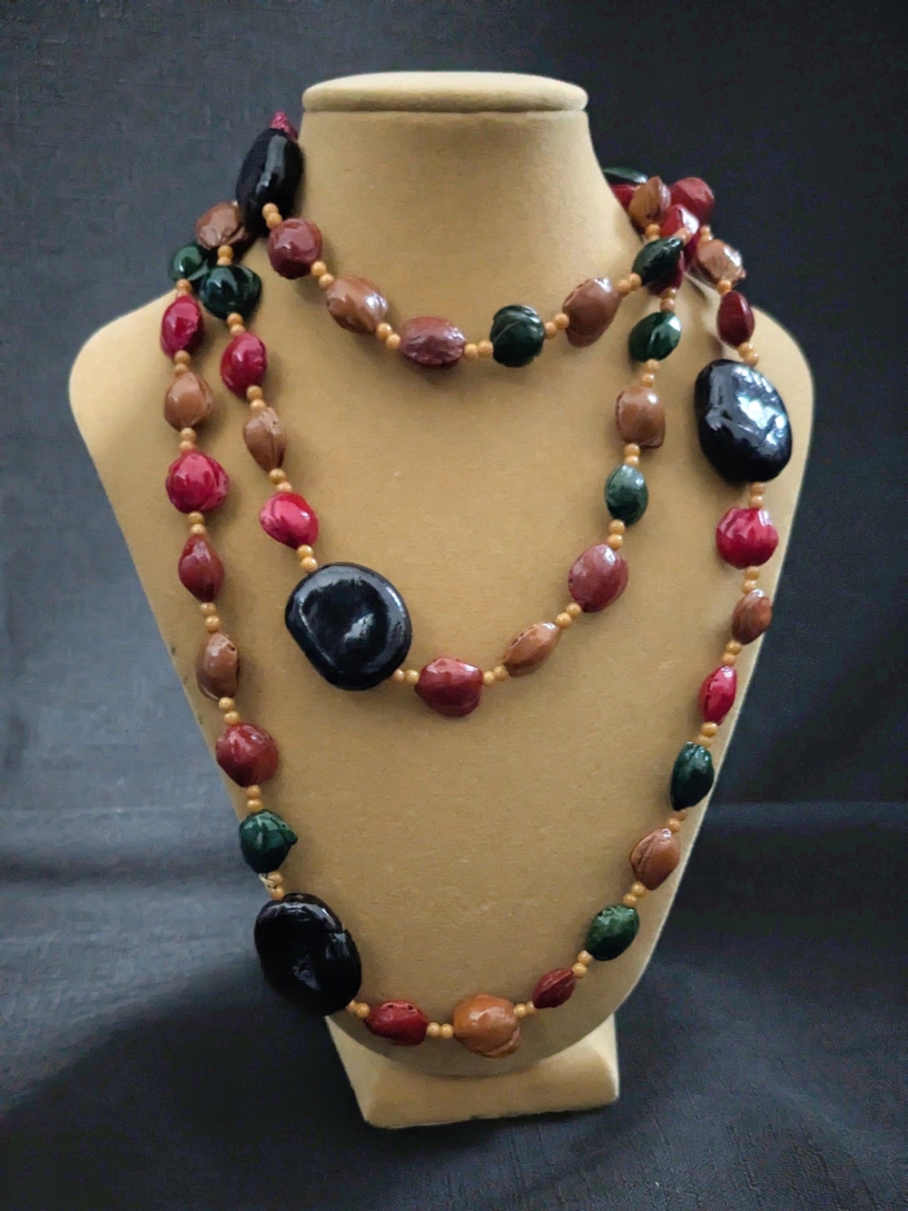 Multicolor Bead Statement Necklace with Black Focal Beads